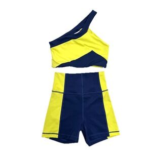 Jo+Jax Dancewear Combo Set Top/Shorts Size Adult XSA Navy Blue/Yellow Colorblock
